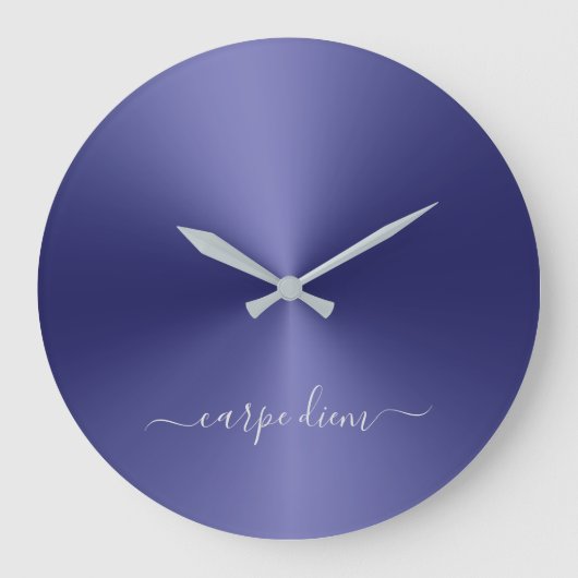 Carpe Diem Navy Blue Metallic Style Acrylic Große Wanduhr (Vorderseite)