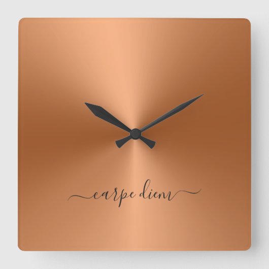 Carpe Diem Orange Metallic Style Acrylic Quadratische Wanduhr (Vorderseite)