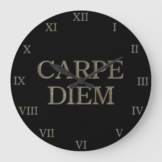 Carpe Diem schwarze Wanduhr römische Zahlen (Vorderseite)