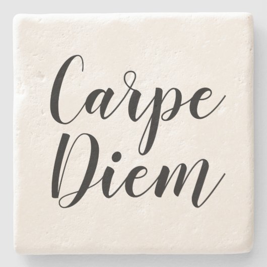 Carpe Diem schwarzweiß-Schriftzeichen Steinuntersetzer (Vorderseite)