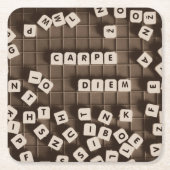Carpe Diem Scrambled Letter Tiles Rechteckiger Pappuntersetzer (Vorderseite)