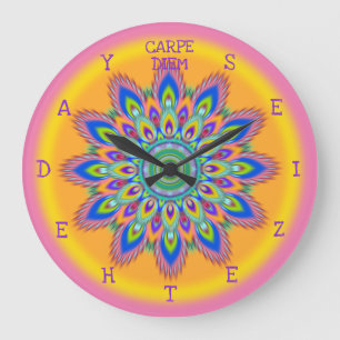 Carpe Diem seize the day Mandala wall clock. Große Wanduhr