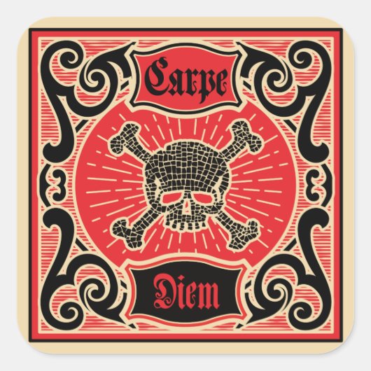 Carpe Diem Skull Quadratischer Aufkleber (Vorderseite)
