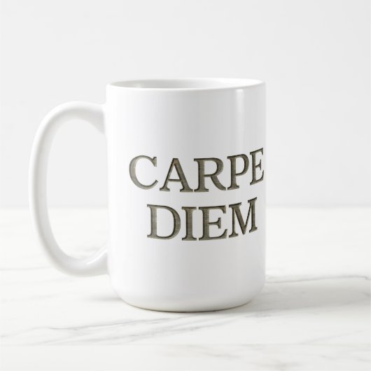 Carpe Diem Stone weiße Tasse (Links)