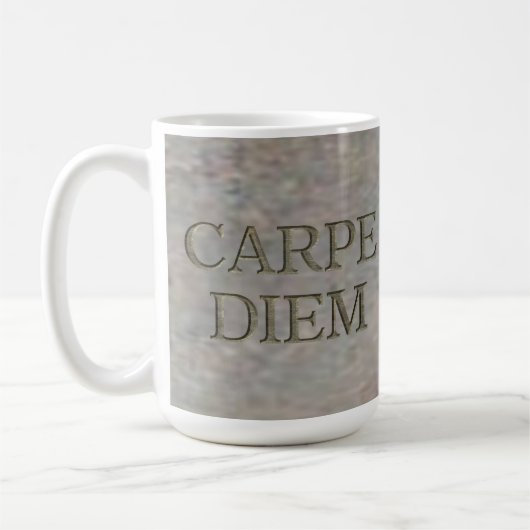 Carpe Diem Stone weiße Tasse (Links)