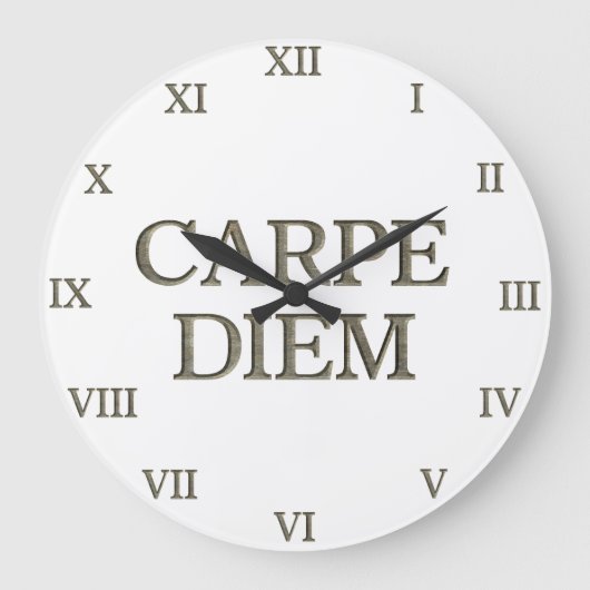Carpe Diem weiße Wanduhr römische Zahlen (Vorderseite)