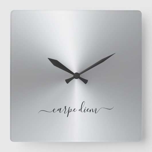 Carpe Diem White Metallic Style Acrylic Quadratische Wanduhr (Vorderseite)