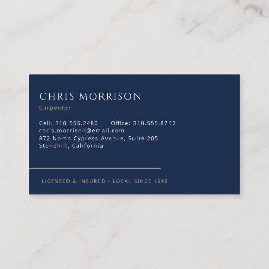 Carpenter Carpentry Contractor Home Builder Visitenkarte (Rückseite)