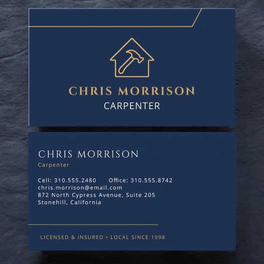 Carpenter Carpentry House Hammer Icon Visitenkarte