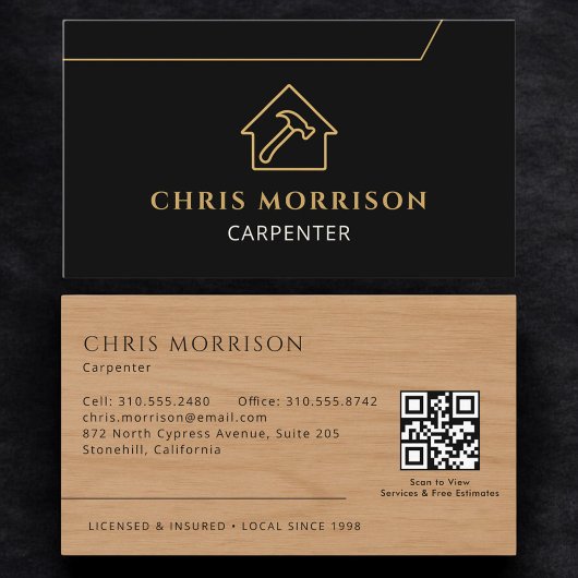 Carpenter Carpentry Wooden QR Code Visitenkarte