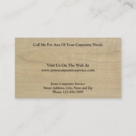 Carpenter Contractor Construction Business Card Visitenkarte (Rückseite)