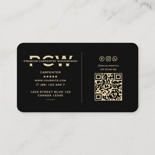 Carpenter Holzwerk Schwarz Gold Moderne Visitenkarte (Rückseite)