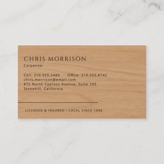 Carpenter Home Carpentry Construction Visitenkarte (Rückseite)