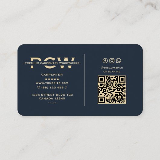 Carpenter Monogram Navy Blue Modern Visitenkarte (Rückseite)