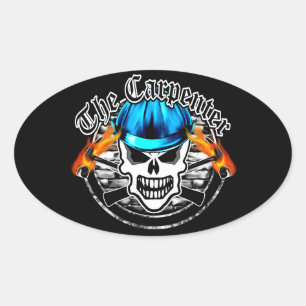 Carpenter Skull und Blue Hard Hat Ovaler Aufkleber