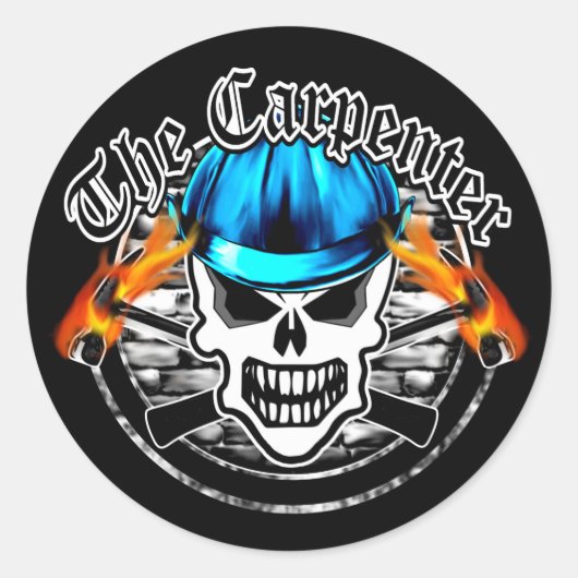 Carpenter Skull und Blue Hard Hat Runder Aufkleber (Vorderseite)