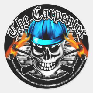Carpenter Skull und Blue Hard Hat Runder Aufkleber