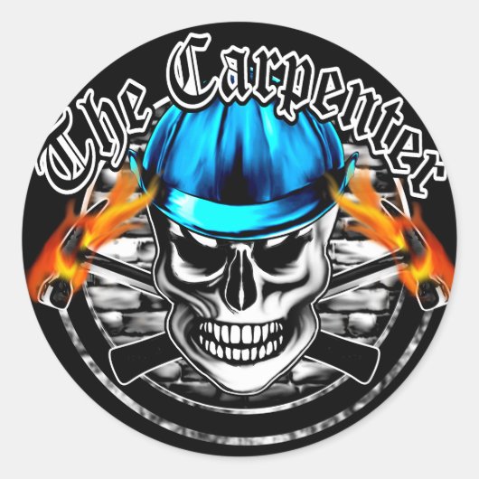 Carpenter Skull und Blue Hard Hat Runder Aufkleber (Vorderseite)