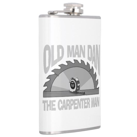Carpenter Woodworking Old Man Dan Lumber Builder Flachmann (Rechts)