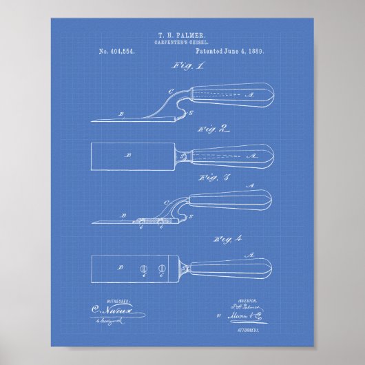Carpenter's Chisel 1889 Patent Art Blueprint Poster (Vorne)
