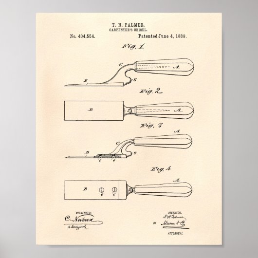 Carpenter's Chisel 1889 Patent Art Old Peper Poster (Vorne)