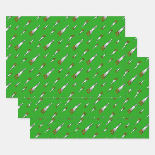 Carpenter's Saw Handyman Fun Green Geschenkpapier Set (Set)