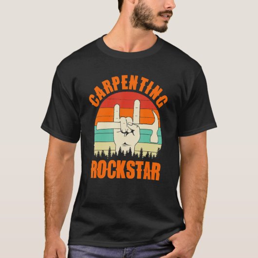 Carpenting Rockstar, Funny Carpenter Dad, Retro Wo T-Shirt (Vorderseite)