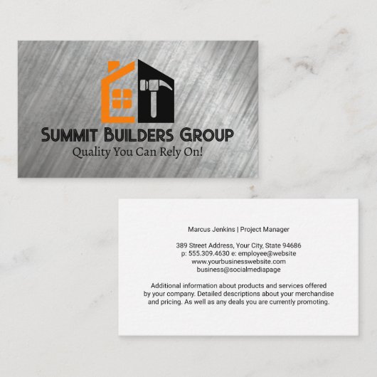 Carpentry Build Zuhause Hammer | Generalunternehme Visitenkarte (Vorne/Hinten)