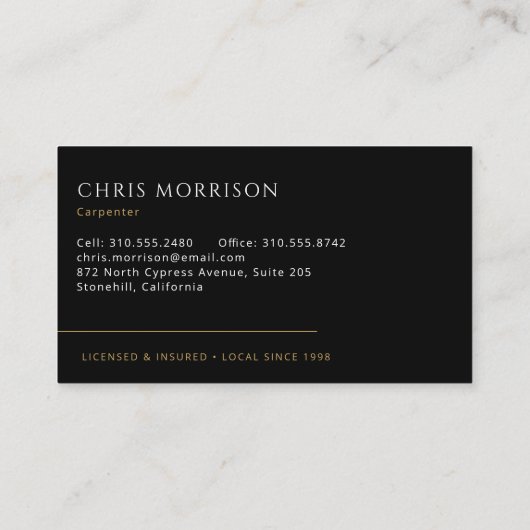 Carpentry Home Builder Carpenter Contractor  Visitenkarte (Rückseite)