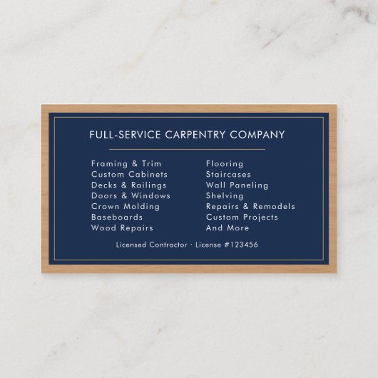 Carpentry Services Company Wood Visitenkarte (Rückseite)