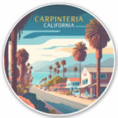 Carpinteria California Sunset Palm Trees Retro Aufkleber (Vorderseite)