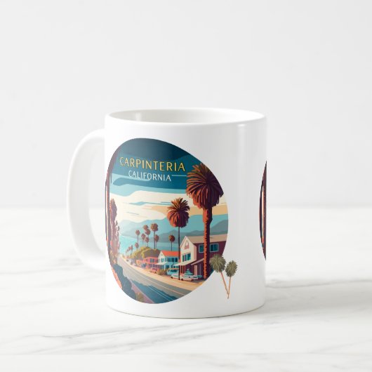 Carpinteria California Sunset Palm Trees Retro Kaffeetasse (Vorderseite Links)