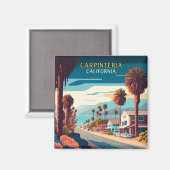 Carpinteria California Sunset Palm Trees Retro Magnet (Vorderseite/Rückseite)