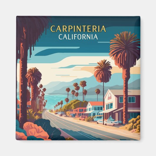 Carpinteria California Sunset Palm Trees Retro Magnet (Vorne)