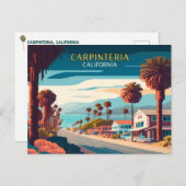 Carpinteria California Sunset Palm Trees Retro Postkarte (Vorne/Hinten)