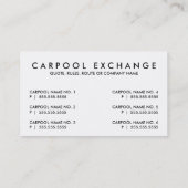 Carpool. (Farbanpassbar) Visitenkarte (Rückseite)