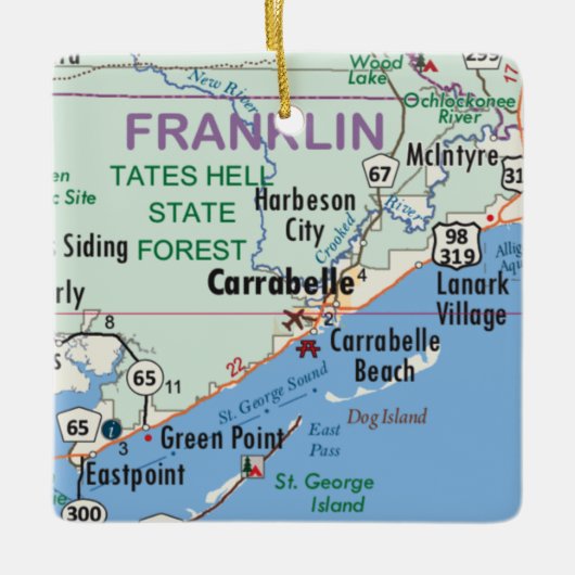 Carrabelle Florida Karte Keramikornament (Vorderseite)