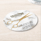 Carrara Marble Gold Scissor Hair Stylist Adresse Runder Pappuntersetzer (Angewinkelt)