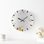 Carrara Marble Gray Silver Gold Black Stone Große Wanduhr (Zuhause)