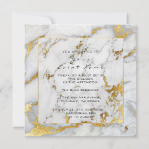 Carrara Marble White Gray Golden Frame Lux Event Einladung
