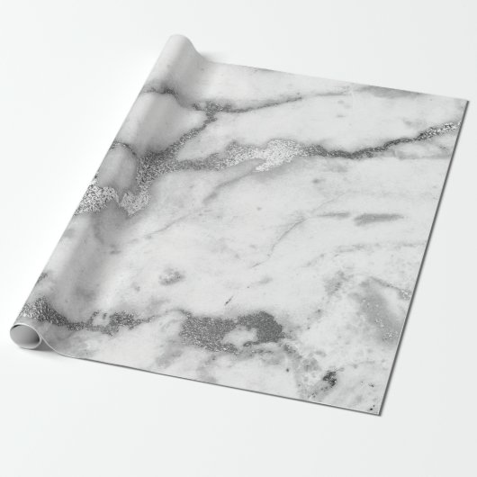 Carrara Marble White Gray Silver Strokes Minimal Geschenkpapier (Ungerollt)