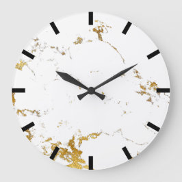 Carrara Marble White Lux Gold Black Stone Große Wanduhr