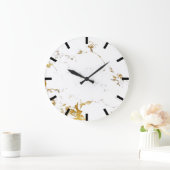 Carrara Marble White Lux Gold Black Stone Große Wanduhr (Zuhause)