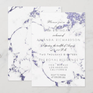 Carrara Weißer Marmor Indigo Navy Glitter Elegant Einladung