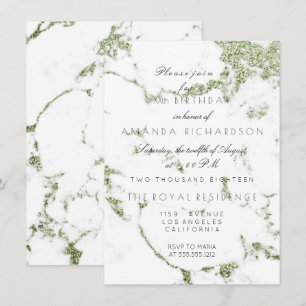 Carrara Weißer Marmor Mint Grün Glitter Geburtstag Einladung