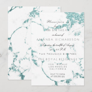 Carrara Weißer Marmor Tiffany Aqua Glitter Geburts Einladung