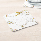 Carrara White Gold Marble Abstrakt Square Unterset Rechteckiger Pappuntersetzer (angewinkelt)