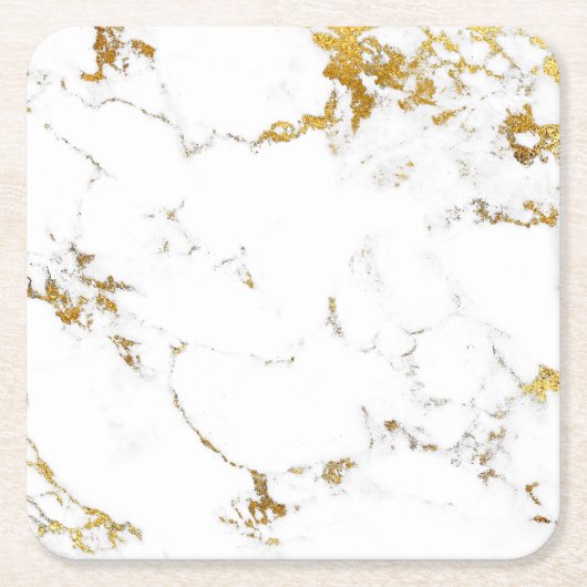 Carrara White Gold Marble Abstrakt Square Unterset Rechteckiger Pappuntersetzer (Vorderseite)