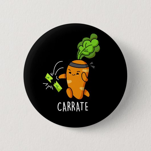 Carrate Funny Carrot Karate Pun Dark BG Button (Vorderseite)