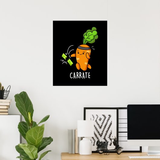 Carrate Funny Carrot Karate Pun Dark BG Poster (Heimbüro)